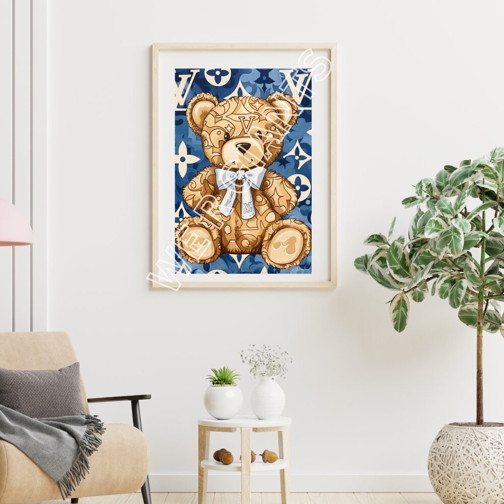 24" x 36" Cute Little Louis Vuitton Teddy Bear Art Print Signed by Denardai